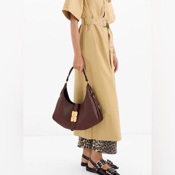 GANNI Butterfly Logo Chicory Coffee Small Kat Shoulder Bag #A7302 - Picture 2 of 15